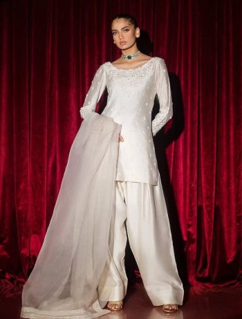 NEW ARRIVAL GLASS ROMAN SILK BEADS WITH SEQUENCE EMBROIDERY AND CUTWORK TOP PATIYALA WITH DUPATTA WHITE
