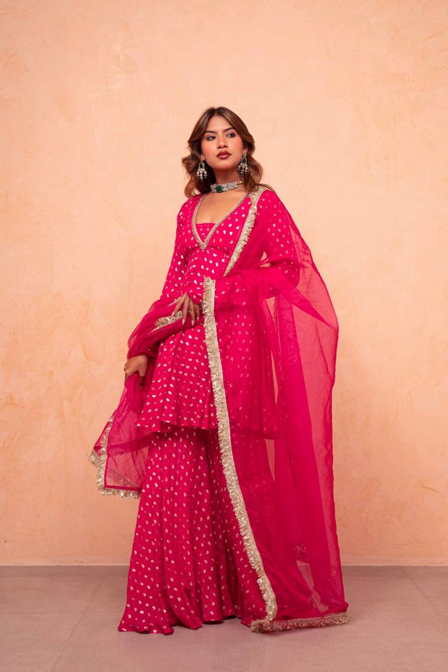 NEW ARRIVAL JACQUARD CHANDERI REAL MIRROR LACE WORK TOP PALAZZO WITH DUPATTA FESTIVE WEAR WHOLESALE PRICE ETHNIC GARMENT (1)