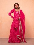 NEW ARRIVAL JACQUARD CHANDERI REAL MIRROR LACE WORK TOP PALAZZO WITH DUPATTA PINK
