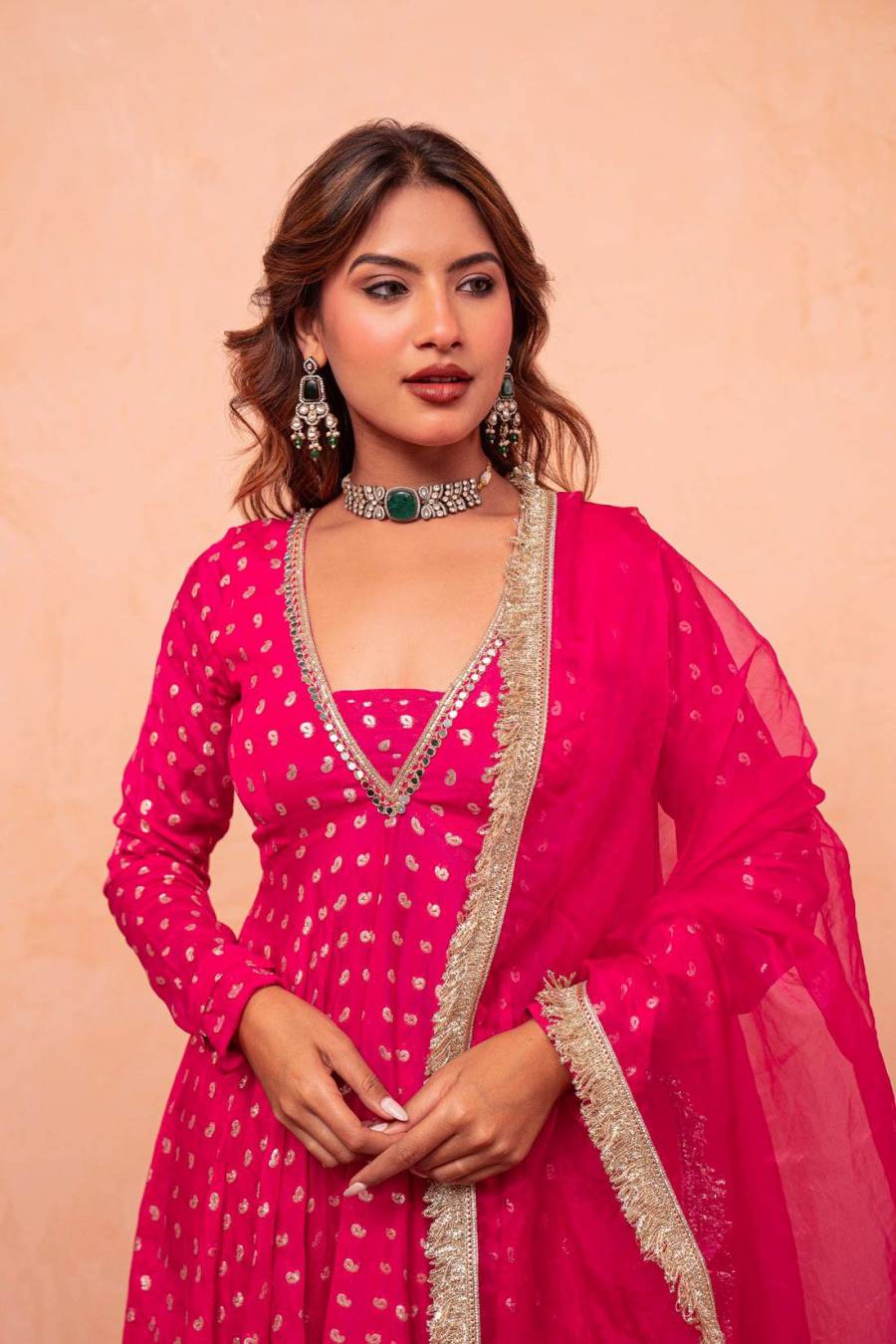 NEW ARRIVAL JACQUARD CHANDERI REAL MIRROR LACE WORK TOP PALAZZO WITH DUPATTA FESTIVE WEAR WHOLESALE PRICE ETHNIC GARMENT (9)