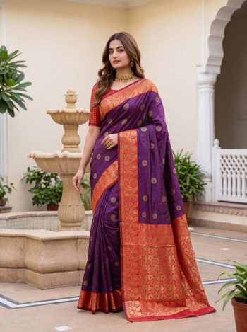 NEW ARRIVAL LICHI SILK JACQUARD WORK SAREE WITH UNSTITCHED BLOUSE WINE