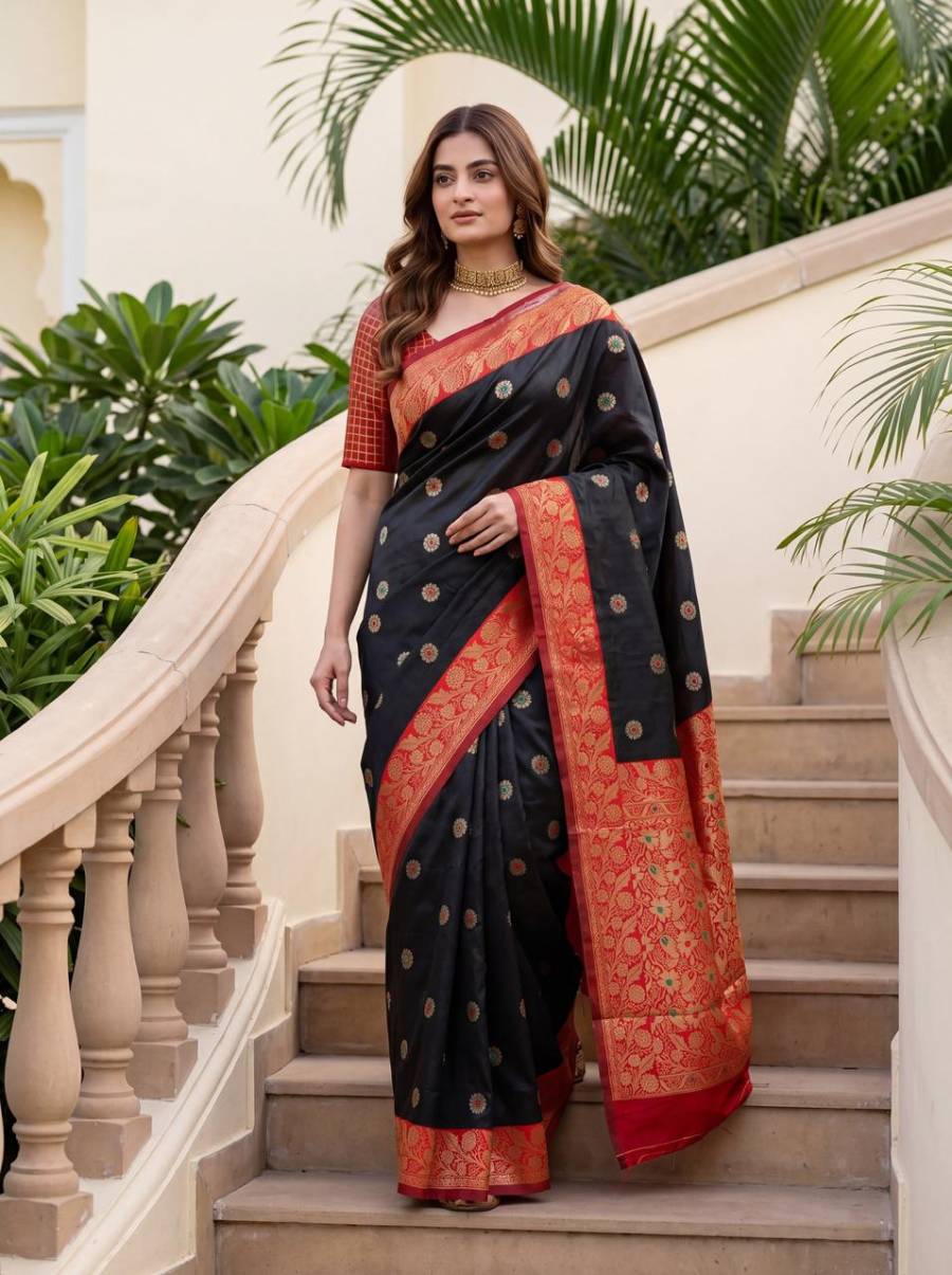 NEW ARRIVAL LICHI SILK JACQUARD WORK SAREE WITH UNSTITCHED BLOUSE FESTIVE WEAR WHOLESALE PRICE ETHNIC GARMENT (3)