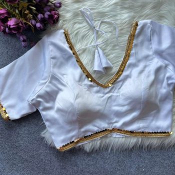 NEW ARRIVAL MALAAI SATIN FANCY LACE WORK READY TO WEAR BLOUSE WHITE