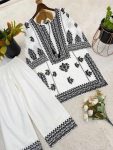 NEW ARRIVAL RAYON BUTTI SILK EMBROIDERY CHAIN STITCH WORK TOP PALAZZO SET CASUAL WEAR WHOLESALE PRICE ETHNIC GARMENT (6)