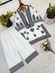 NEW ARRIVAL RAYON BUTTI SILK EMBROIDERY CHAIN STITCH WORK TOP PALAZZO SET CASUAL WEAR WHOLESALE PRICE ETHNIC GARMENT (6)