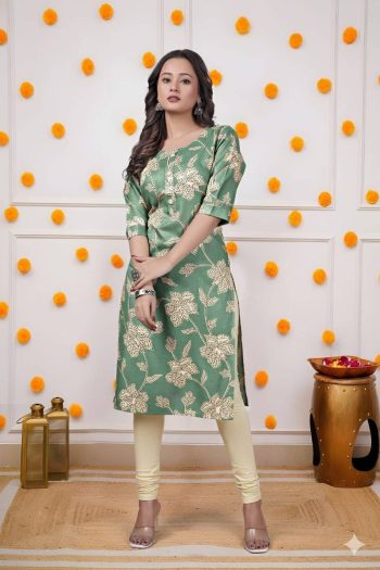 NEW ARRIVAL RAYON DIGITAL PRINT WORK ONLY KURTI GREEN