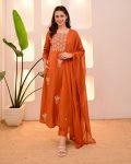 NEW ARRIVAL RAYON EMBROIDERY WORK TOP BOTTOM WITH DUPATTA ORANGE