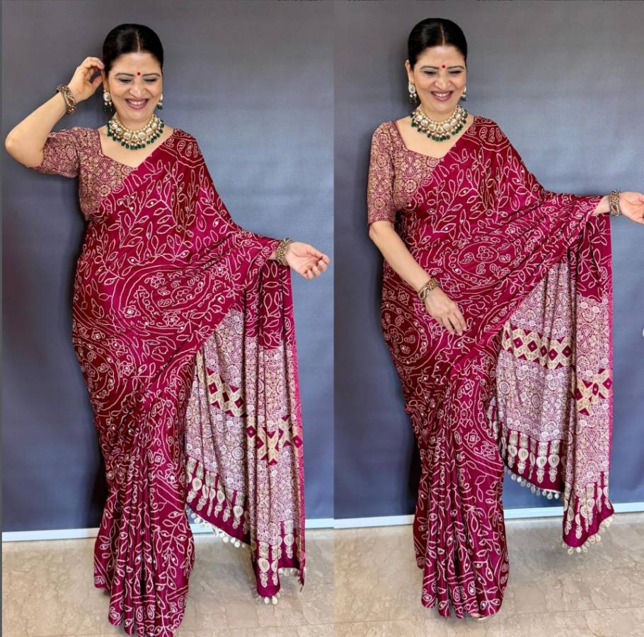 NEW ARRIVAL SATIN SILK PRINT WITH ORIGINAL MIRROR WORK WITH LACE WORK SAREE WITH UNSTITCHED BLOUSE PARTY WEAR WHOLESALE PRICE ETHNIC GARMENT (1)