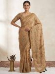 NEW ARRIVAL SHIMMER SILK DIGITAL PRINTED WITH  AARI AND KHATLIWORK SAREE WITH UNSTITCHED BLOUSE CREAM