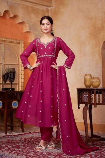 MODERN VICHITRA SILK EMBROIDERY, SEQUENCE & CODING WORK TOP PALAZZO WITH DUPATTA PINK