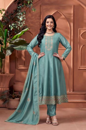 NEW ARRIVAL VICHITRA SILK EMBROIDERY, SEQUENCE & CODING WORK ANARKALI BOTTOM WITH DUPATTA RAMA