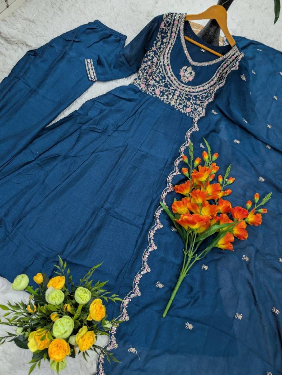 NEW ARRIVAL VICHITRA SILK SEQUENCE CODING EMBROIDERY WORK TOP BOTTOM WITH DUPATTA FESTIVE WEAR WHOLESALE PRICE ETHNIC GARMENT (25)