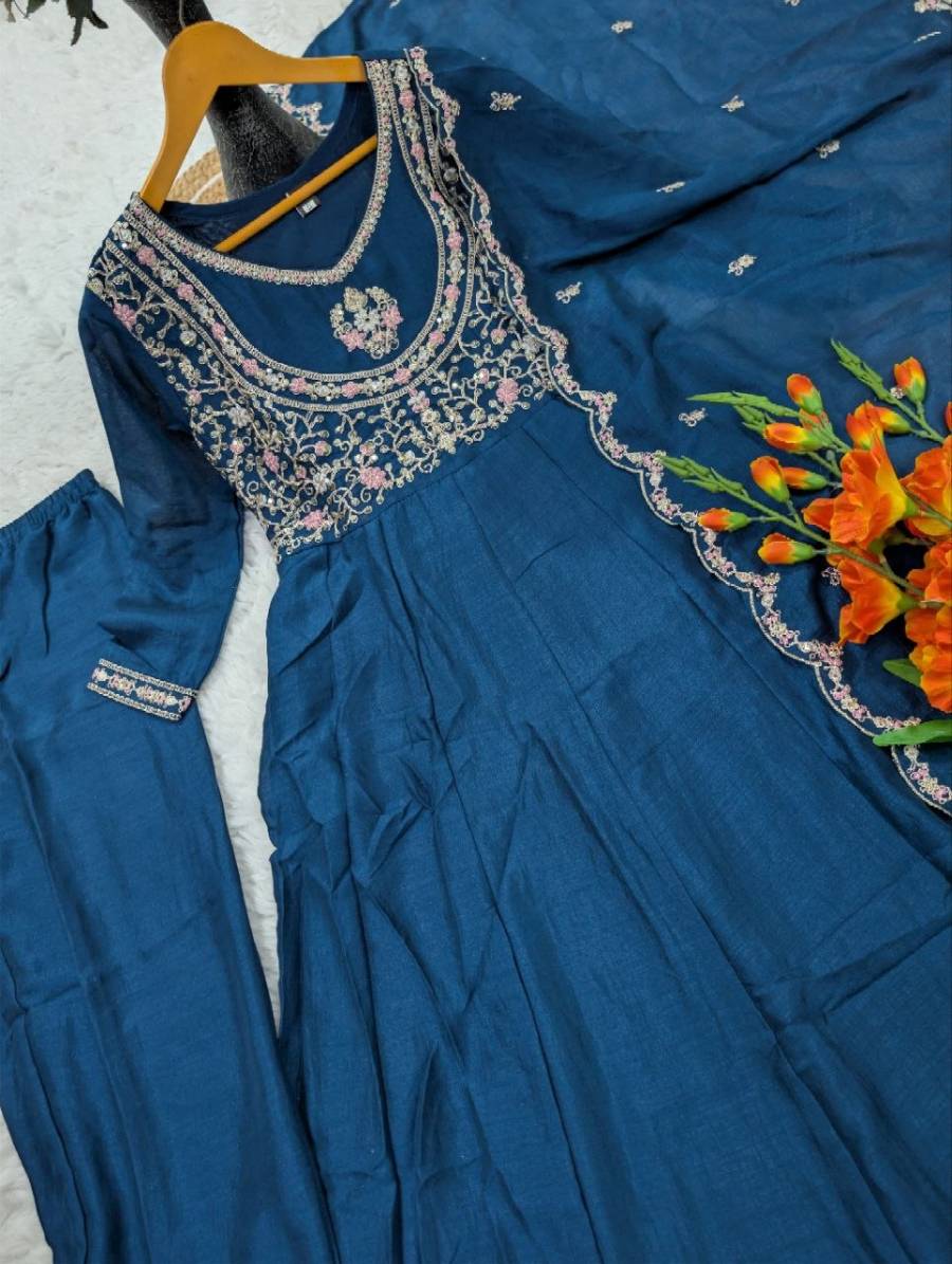 NEW ARRIVAL VICHITRA SILK SEQUENCE CODING EMBROIDERY WORK TOP BOTTOM WITH DUPATTA FESTIVE WEAR WHOLESALE PRICE ETHNIC GARMENT (26)