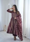 NEW ARRIVAL VISCOSE WEAVING JACQUARD REAL MIRROR LACE WORK GOWN BOTTOM WITH DUPATTA WINE