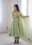 NEW ARRIVAL VISCOSE WEAVING JACQUARD REAL MIRROR LACE WORK GOWN BOTTOM WITH DUPATTA FESTIVAL WEAR WHOLESALE PRICE ETHNIC GARMENT (8)