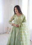 NEW ARRIVAL VISCOSE WEAVING JACQUARD REAL MIRROR LACE WORK GOWN BOTTOM WITH DUPATTA FESTIVAL WEAR WHOLESALE PRICE ETHNIC GARMENT (8)