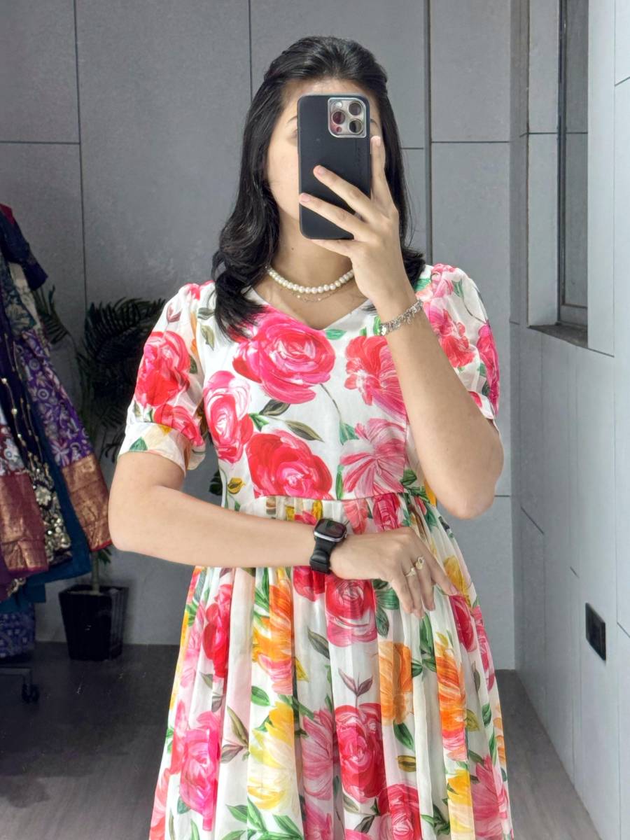 NEW ARRIVAL WIEGHTLESS PRINTED WITH DOUBLE FRILL PATTERNS WORK GOWN DAILY WEAR WHOLESALE PRICE ETHNIC GARMENT (3)