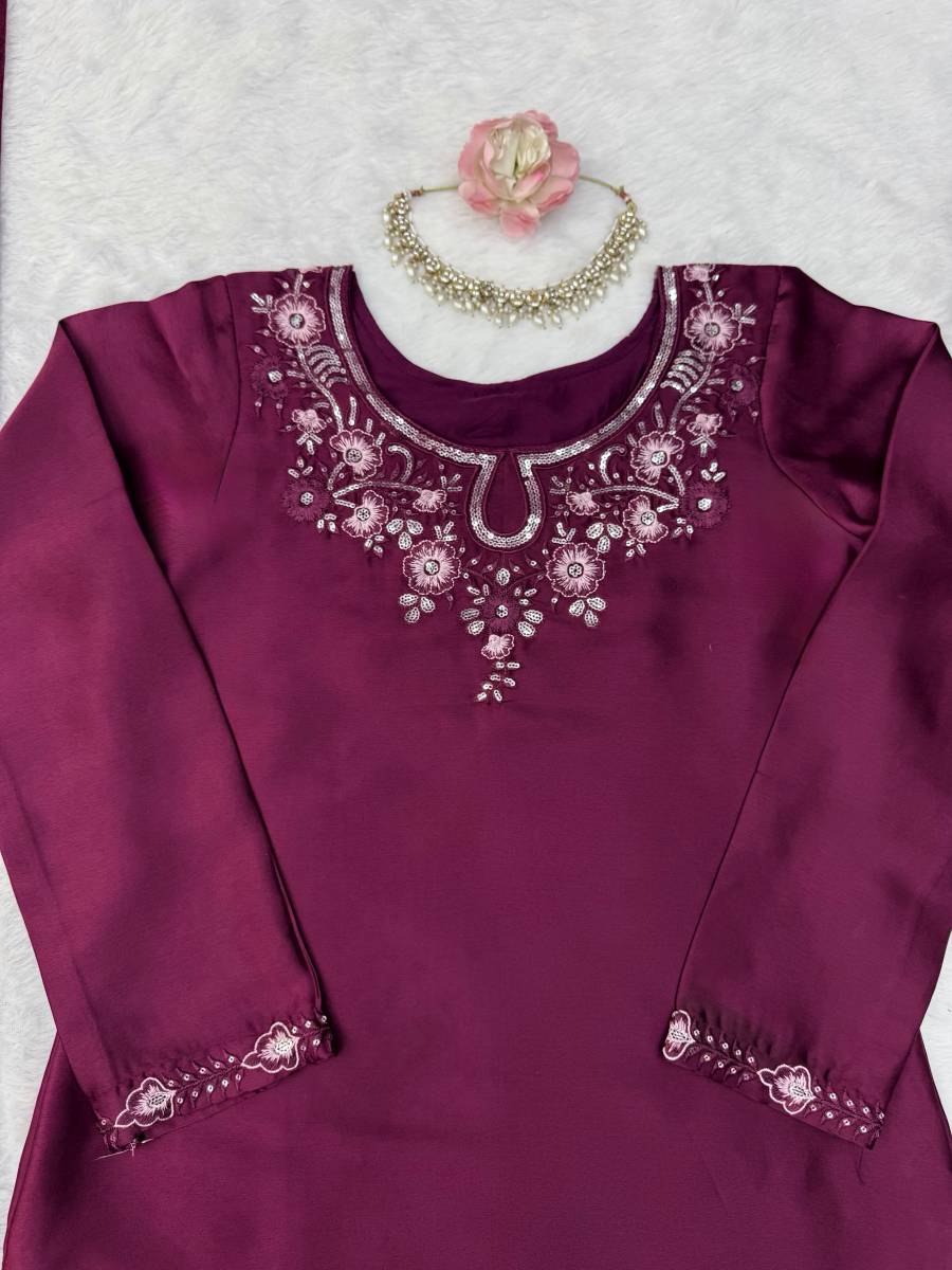 RICH LOOK AMERICAN SILK THREAD & SEQUENCE WORK TOP BOTTOM WITH DUPATTA FESTIVE WEAR WHOLESALE PRICE ETHNIC GARMENT (12)