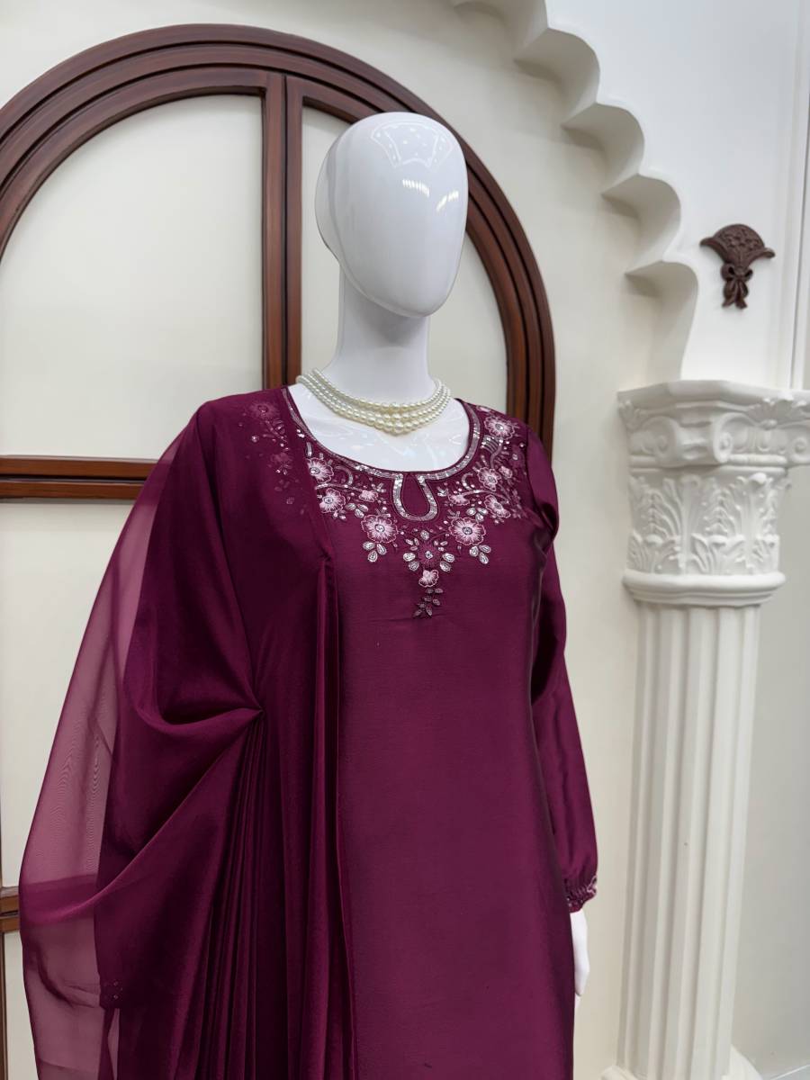 RICH LOOK AMERICAN SILK THREAD & SEQUENCE WORK TOP BOTTOM WITH DUPATTA FESTIVE WEAR WHOLESALE PRICE ETHNIC GARMENT (5)