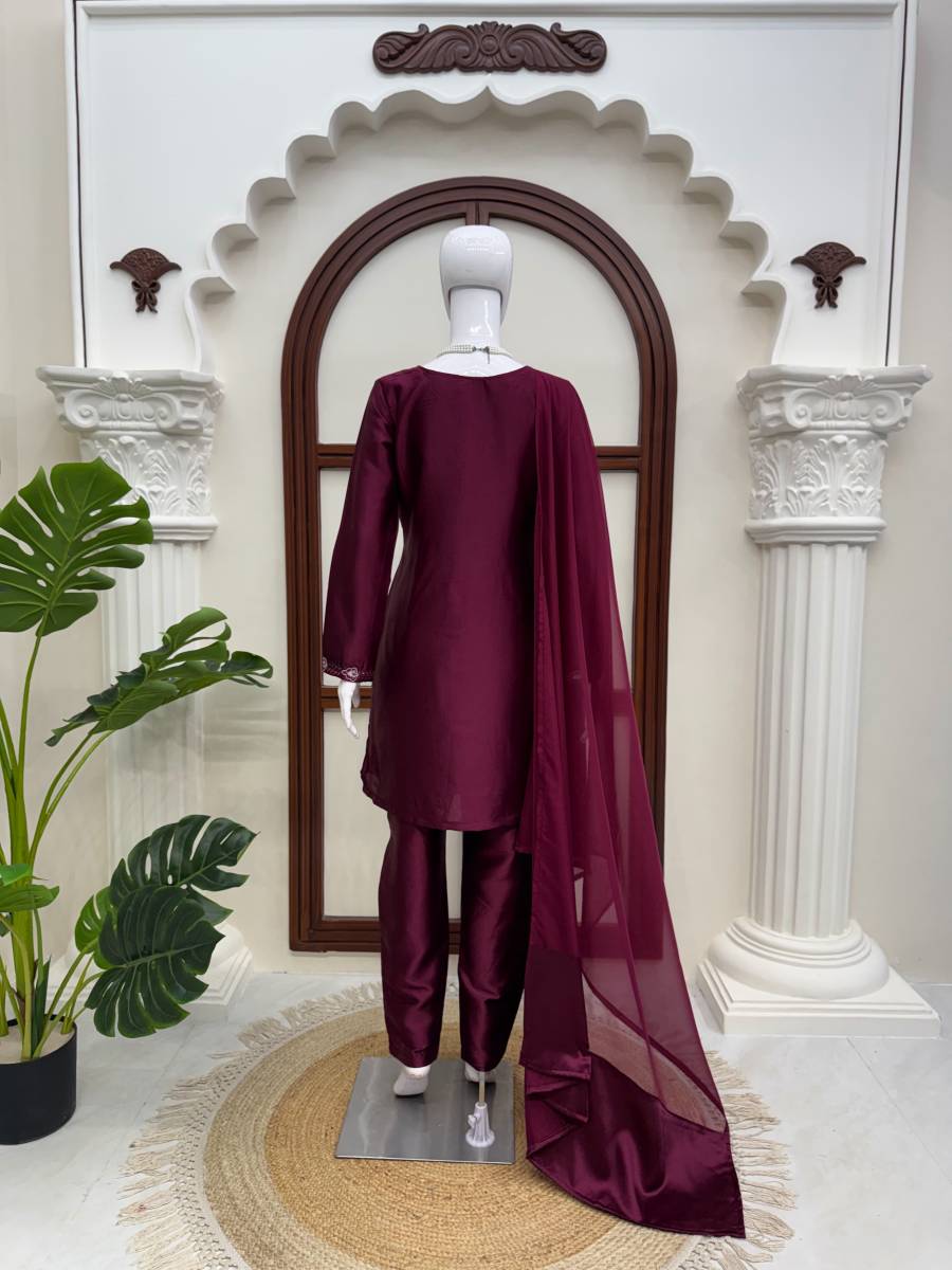 RICH LOOK AMERICAN SILK THREAD & SEQUENCE WORK TOP BOTTOM WITH DUPATTA FESTIVE WEAR WHOLESALE PRICE ETHNIC GARMENT (6)