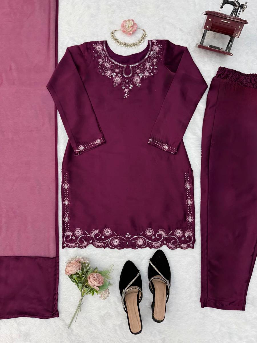 RICH LOOK AMERICAN SILK THREAD & SEQUENCE WORK TOP BOTTOM WITH DUPATTA FESTIVE WEAR WHOLESALE PRICE ETHNIC GARMENT (8)