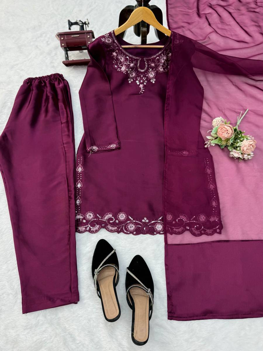 RICH LOOK AMERICAN SILK THREAD & SEQUENCE WORK TOP BOTTOM WITH DUPATTA FESTIVE WEAR WHOLESALE PRICE ETHNIC GARMENT (9)