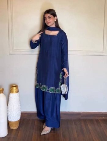 RICH LOOK AMERICAN SILK THREAD WITH SEQUENCE WORK TOP PATIYALA WITH DUPATTA BLUE