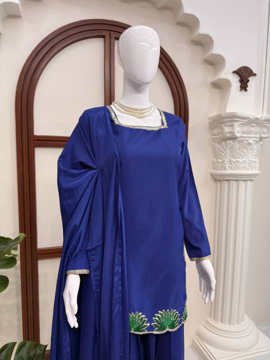 RICH LOOK AMERICAN SILK THREAD WITH SEQUENCE WORK TOP PATIYALA WITH DUPATTA FESTIVE WEAR WHOLESALE PRICE ETHNIC GARMENT (20)