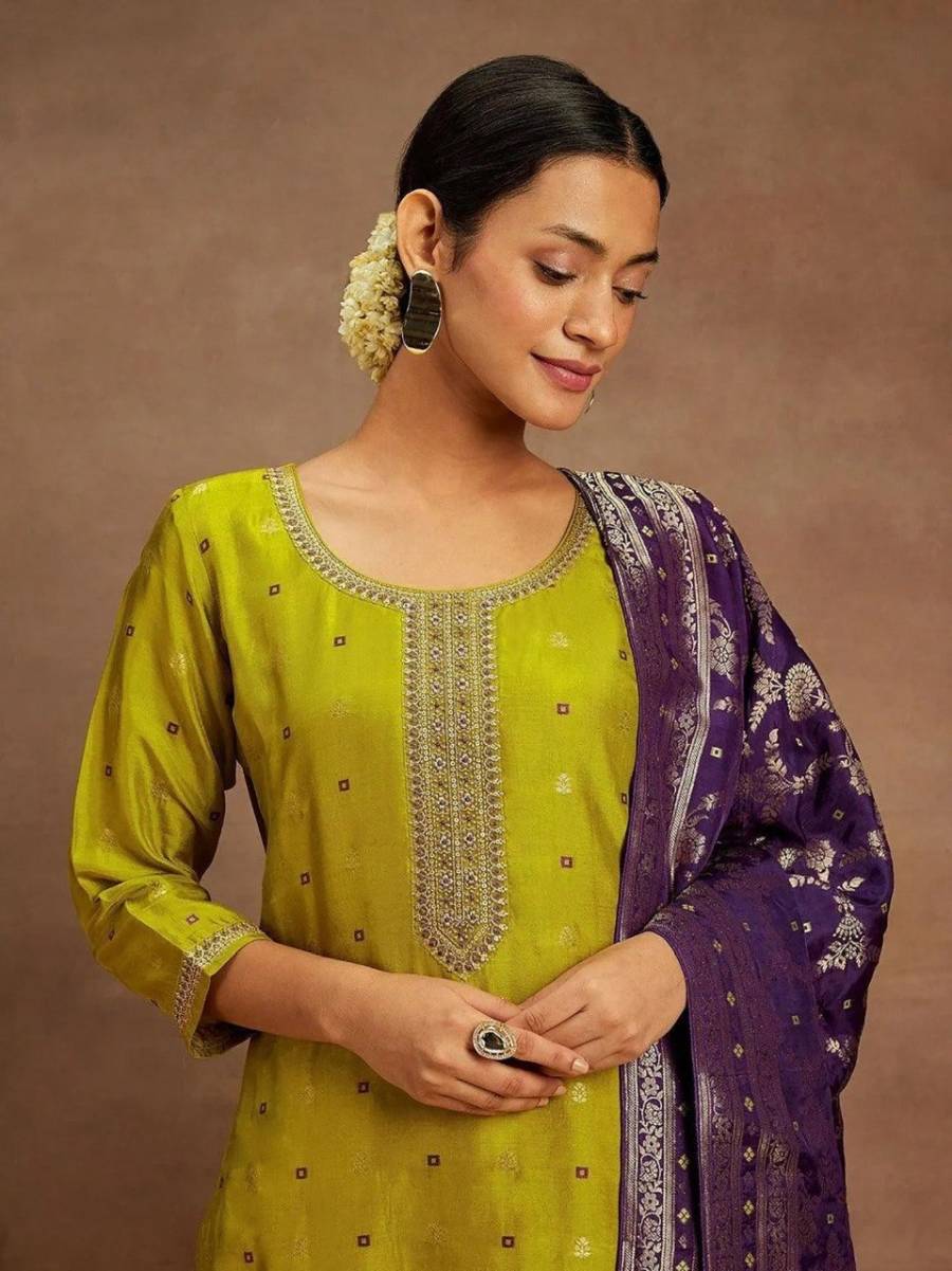 RICH LOOK ART SILK WEAVING WORK TOP BOTTOM WITH DUPATTA FESTIVE WEAR WHOLESALE PRICE ETHNIC GARMENT (2)