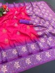 RICH LOOK BANARASI SILK COPPER ZARI FLOWER MOTIFS & WOVEN BORDER WORK SAREE WITH UNSTITCHED BLOUSE FESTIVE WEAR WHOLESALE PRICE ETHNIC GARMENT (2)