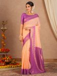 RICH LOOK BANARASI SILK WEAVING WORK SAREE WITH UNSTITCHED BLOUSE CREAM