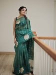 RICH LOOK BANARASI SILK WEAVING WORK SAREE WITH UNSTITCHED BLOUSE GREEN
