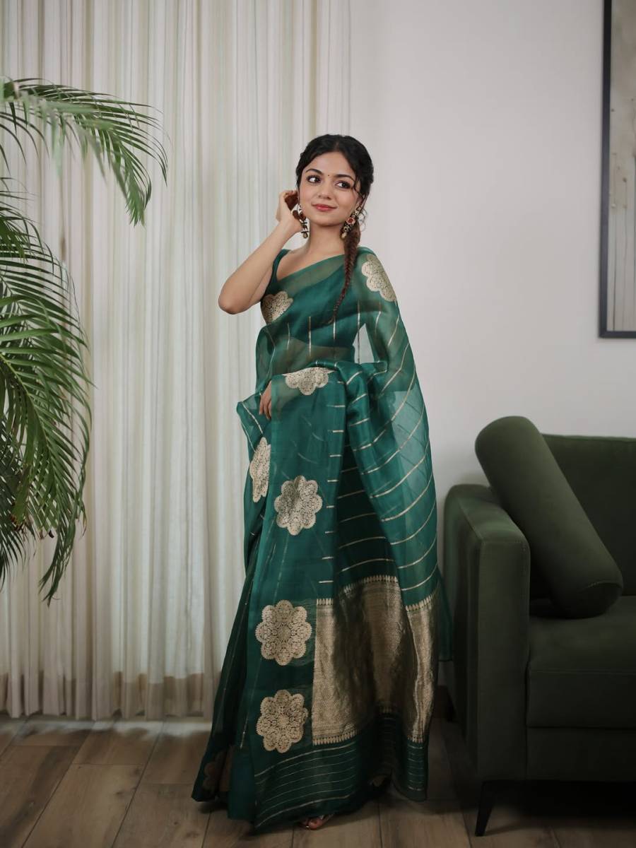 RICH LOOK BANARASI SILK WEAVING WORK SAREE WITH UNSTITCHED BLOUSE FESTIVAL WEAR WHOLESALE PRICE ETHNIC GARMENT (13)