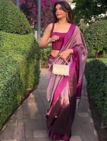 RICH LOOK BANARASI SILK WEAVING WORK SAREE WITH UNSTITCHED BLOUSE WINE