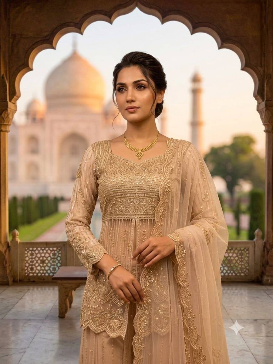 RICH LOOK BUTTERFLY NET SEQUENCE EMBROIDERY WORK TOP PALAZZO WITH DUPATTA PARTY WEAR WHOLESALE PRICE ETHNIC GARMENT (2)