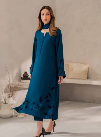 RICH LOOK CHANDERI COTTON EMBROIDERY SEQUENCE WORK TOP BOTTOM WITH DUPATTA BLUE