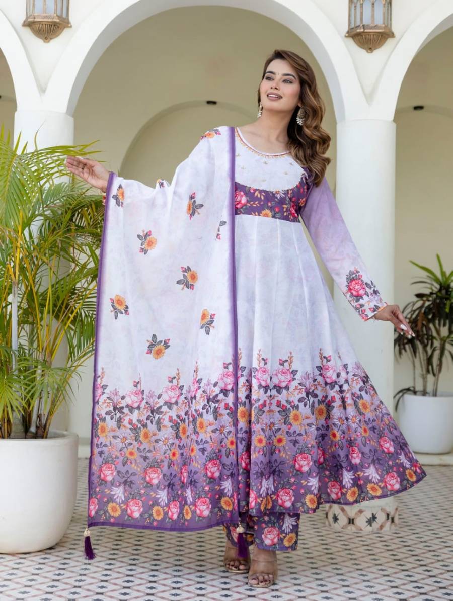 RICH LOOK CHANDERI DIGITAL PRINT WITH HAND WORK GOWN BOTTOM WITH DUPATTA FESTIVE WEAR WHOLESALE PRICE ETHNIC GARMENT (2)