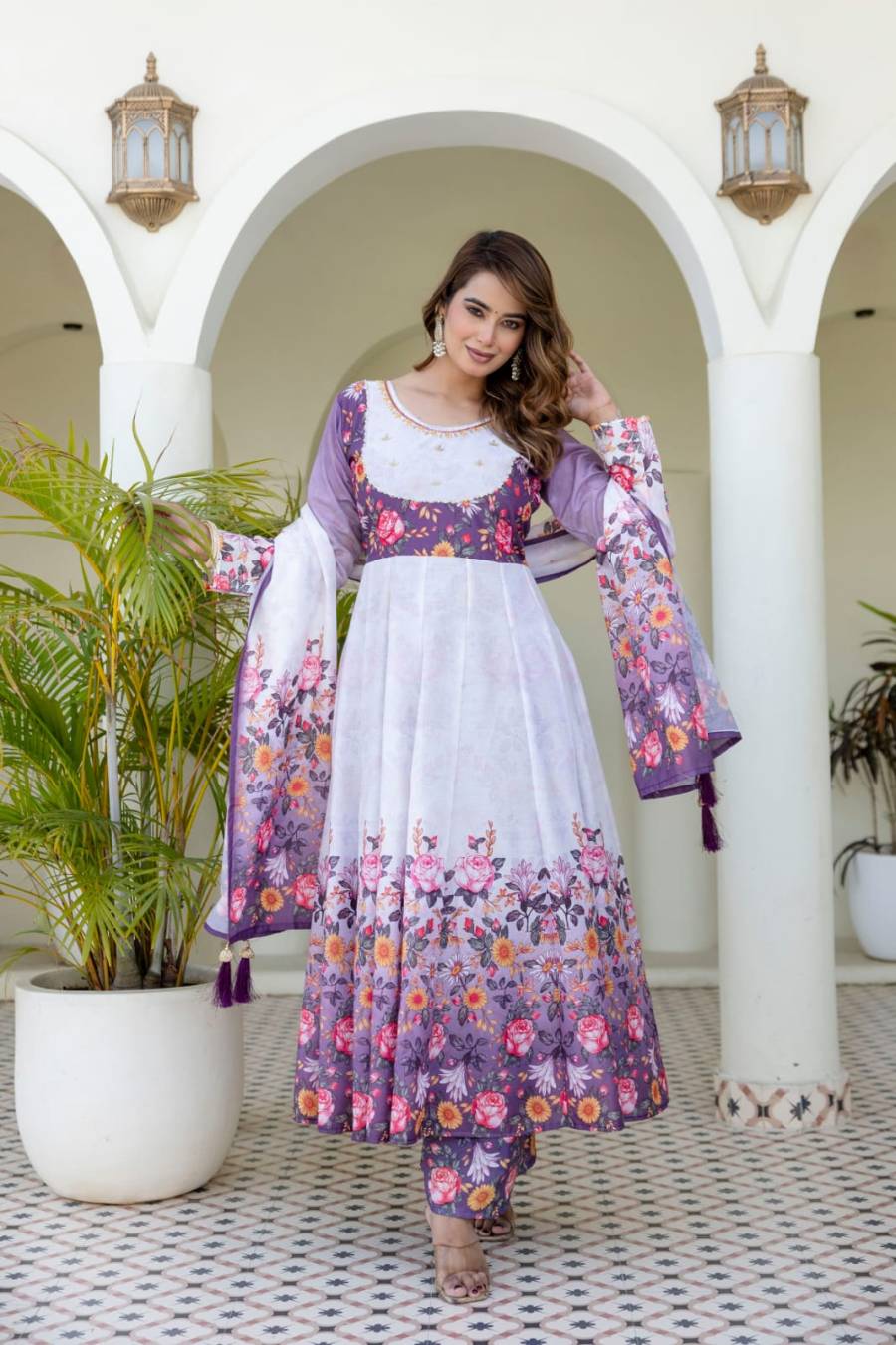 RICH LOOK CHANDERI DIGITAL PRINT WITH HAND WORK GOWN BOTTOM WITH DUPATTA FESTIVE WEAR WHOLESALE PRICE ETHNIC GARMENT (3)