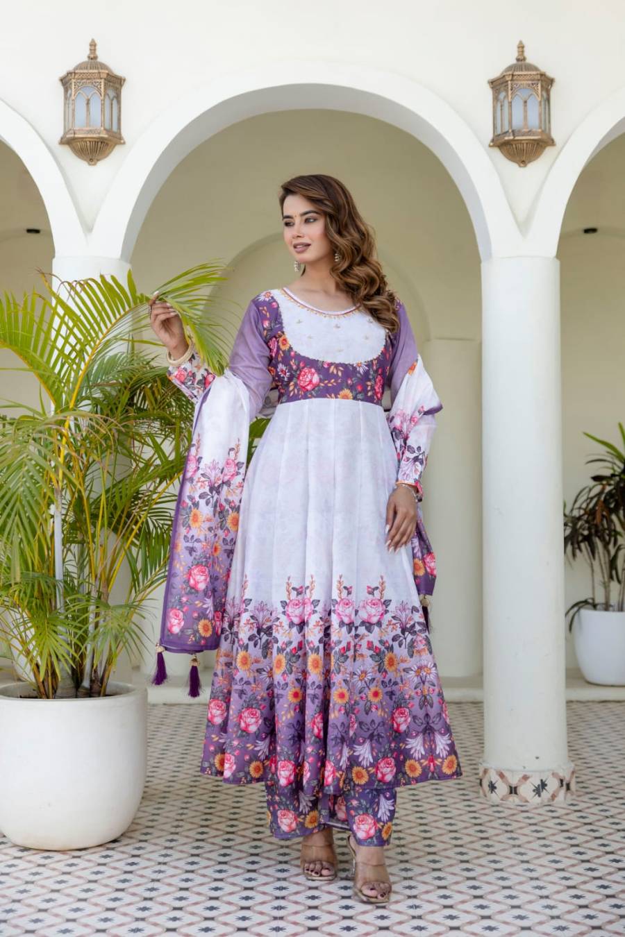 RICH LOOK CHANDERI DIGITAL PRINT WITH HAND WORK GOWN BOTTOM WITH DUPATTA FESTIVE WEAR WHOLESALE PRICE ETHNIC GARMENT (5)