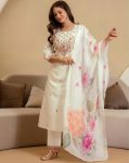 RICH LOOK CHANDERI SEQUENCE EMBROIDERY WORK TOP BOTTOM WITH DUPATTA FESTIVE WEAR WHOLESALE PRICE ETHNIC GARMENT (4)