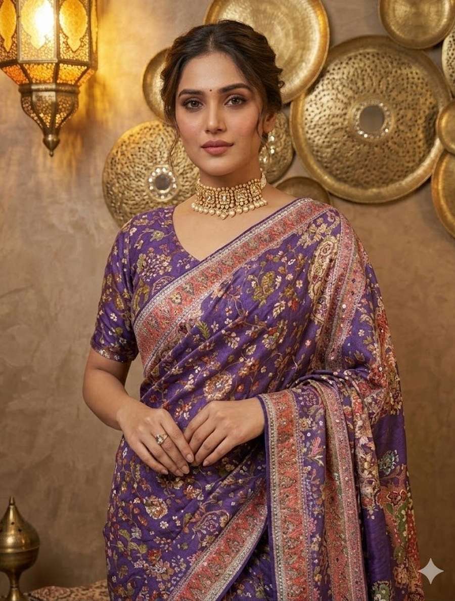 RICH LOOK CHINON SILK MIRROR HANDWORK, PIPING BORDER WITH TASSELS SAREE WITH UNSTITCHED BLOUSE WEDDING WEAR WHOLESALE PRICE ETHNIC GARMENT (3)