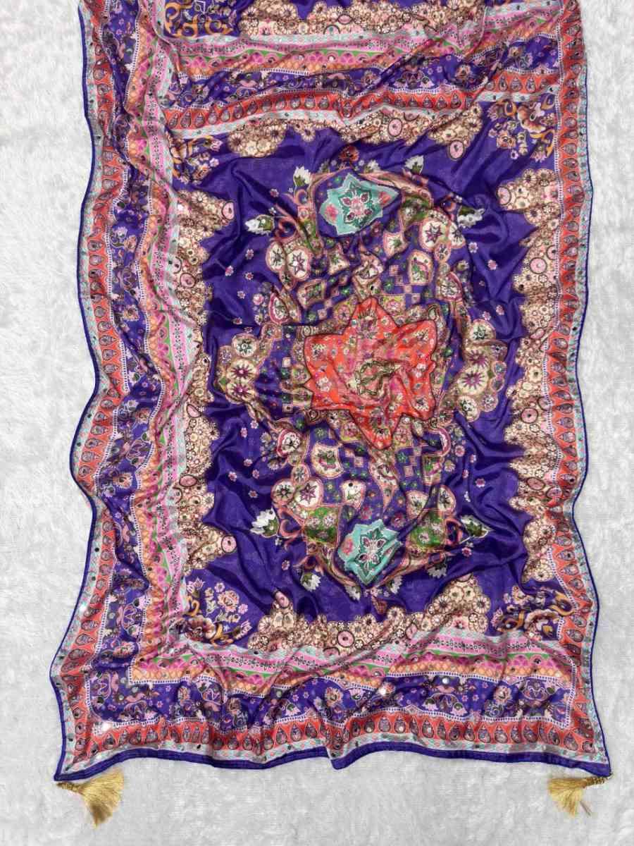 RICH LOOK CHINON SILK MIRROR HANDWORK, PIPING BORDER WITH TASSELS SAREE WITH UNSTITCHED BLOUSE WEDDING WEAR WHOLESALE PRICE ETHNIC GARMENT (8)