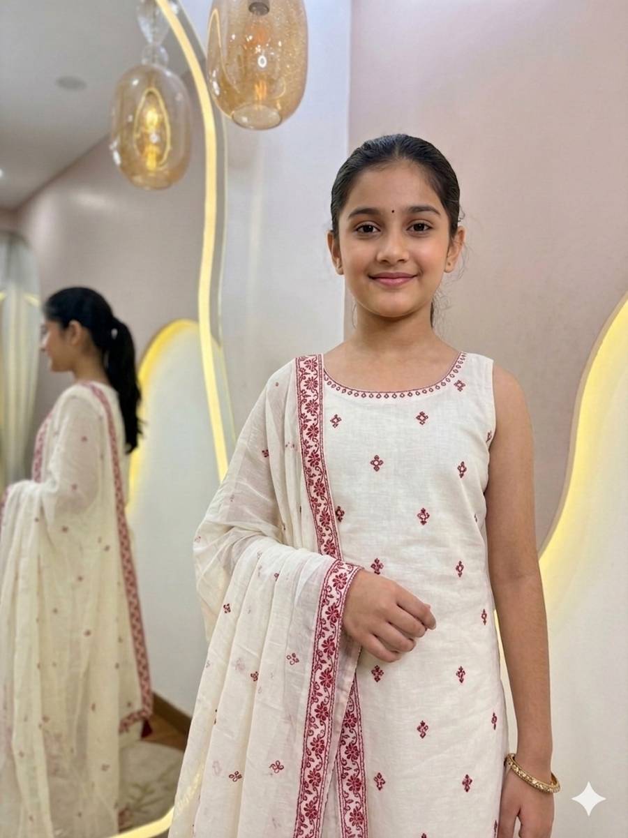 RICH LOOK COTOTN EMBROIDERY WORK KID'S TOP BOTTOM WITH DUPATTA FESTIVE WEAR WHOLESALE PRICE ETHNIC GARMENT (4)
