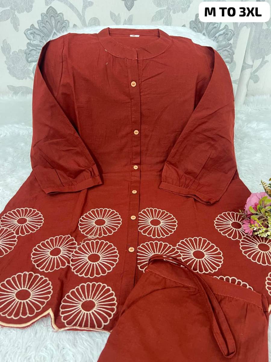 RICH LOOK COTTON EMBROIDERY WORK CO-ORD SET DAILY WEAR WHOLESALE PRICE ETHNIC GARMENT (12)
