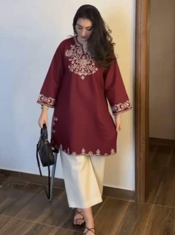 RICH LOOK COTTON EMBROIDERY WORK CO-ORD SET RED