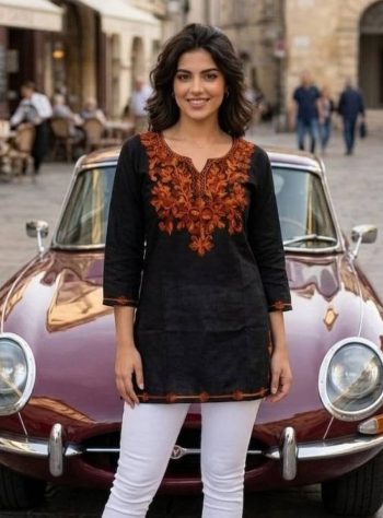 RICH LOOK COTTON EMBROIDERY WORK TOP BLACK
