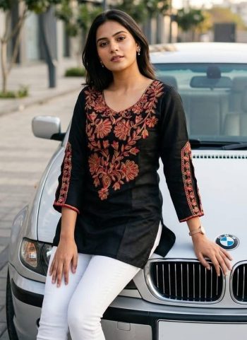 RICH LOOK COTTON EMBROIDERY WORK TOP BLACK