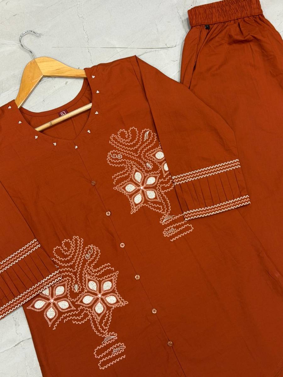 RICH LOOK COTTON MULTI EMBROIDERY THREAD WORK CO-ORD SET CASUAL WEAR WHOLESALE PRICE ETHNIC GARMENT (25)