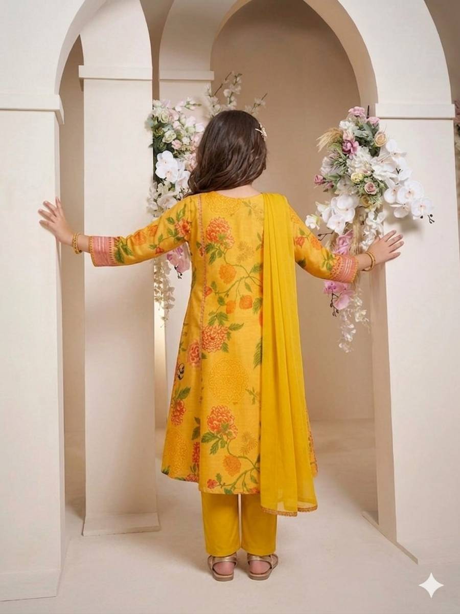 RICH LOOK COTTON PRINTED WORK KID'S TOP BOTTOM WITH DUPATTA FESTIVE WEAR WHOLESALE PRICE ETHNIC GARMENT (1)
