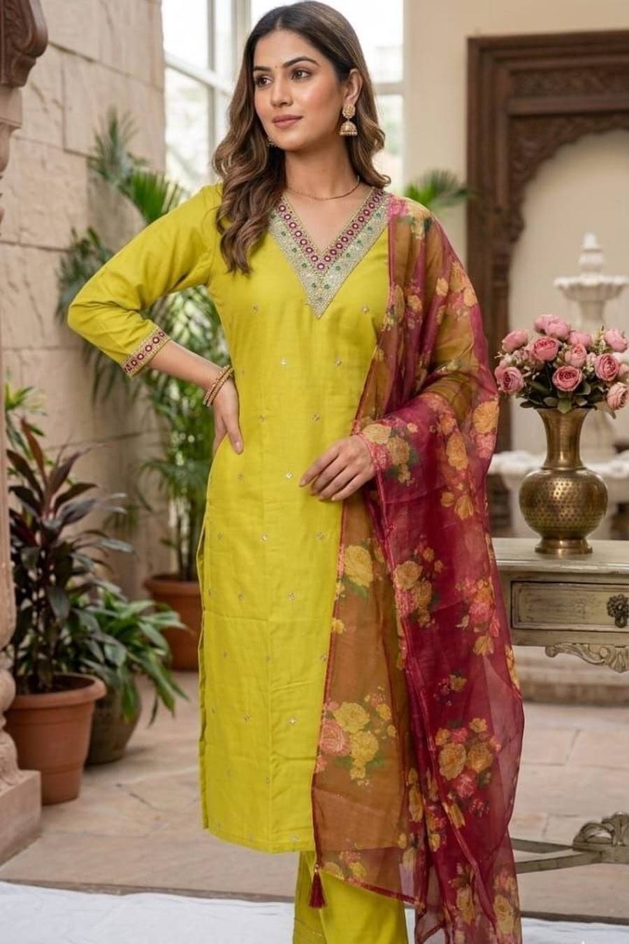 RICH LOOK COTTON SILK EMBROIDERY WORK TOP BOTTOM WITH DUPATTA FESTIVE WEAR WHOLESALE PRICE ETHNIC GARMENT (5)